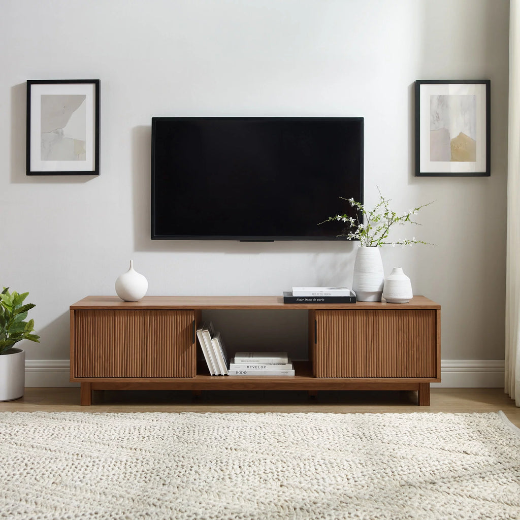 Manor Park Mid-Century Modern 2-Door Reeded TV Stand for TVs up to 65", Mocha