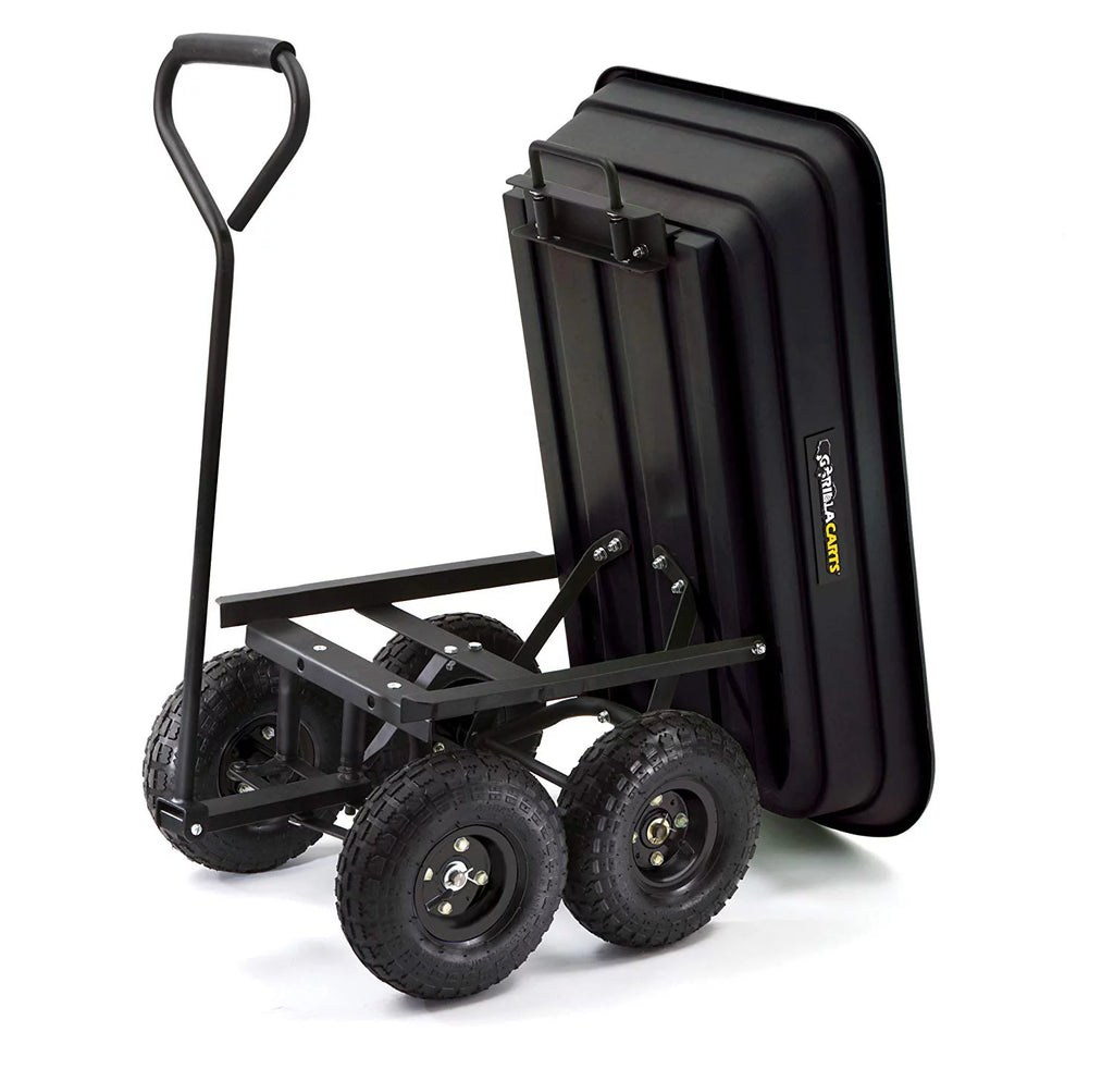 Gorilla Carts GOR200B Poly Garden Dump Cart with Steel Frame and 10-Inch Pneumatic Tires, 600-Pound Capacity, 36-Inch by 20-Inch Bed, Black Finish