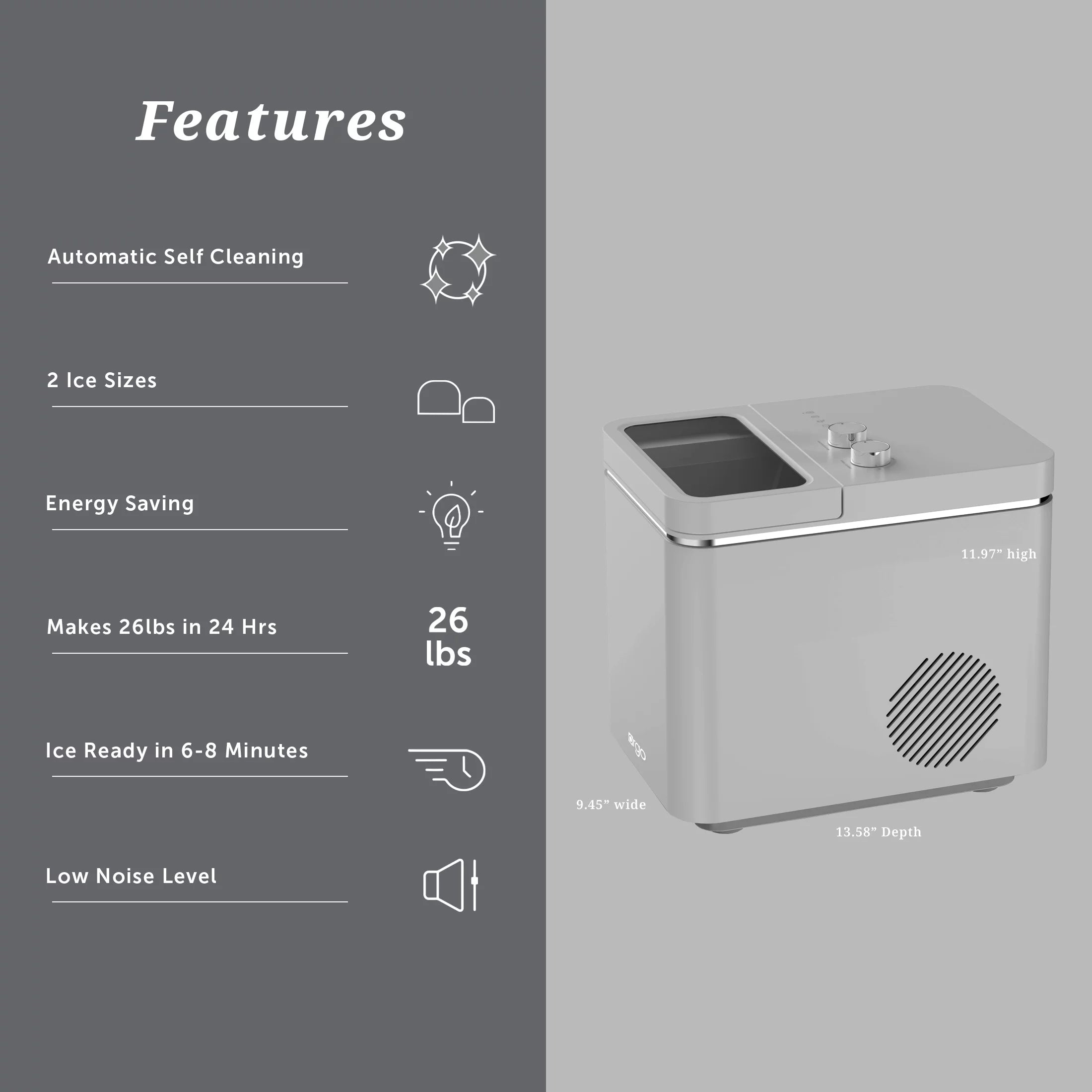 Orgo Product The Retro Countertop Ice Maker, Bullet Shaped Ice Type, Sage