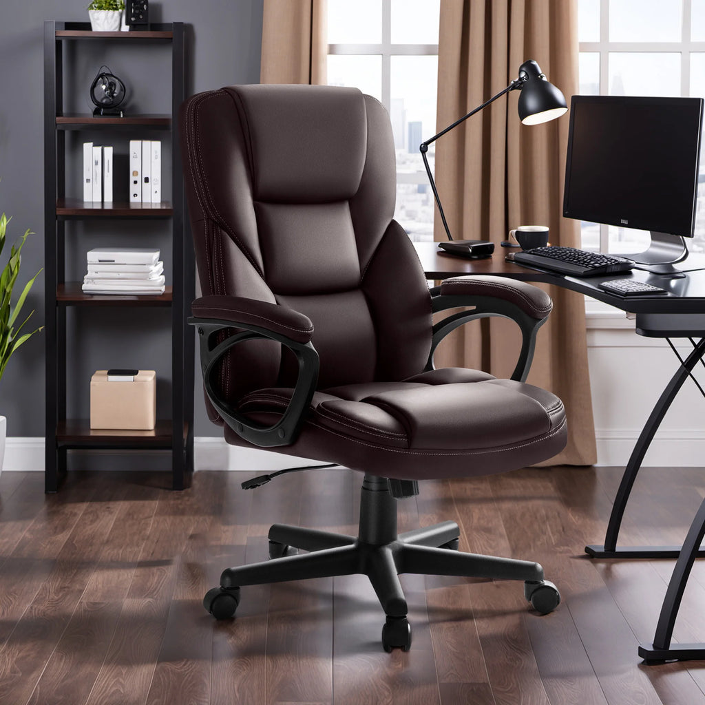 Furmax High-back Executive Office Chair With Lumbar Support Height Adjustable Swivel Seat PU Leather, Black