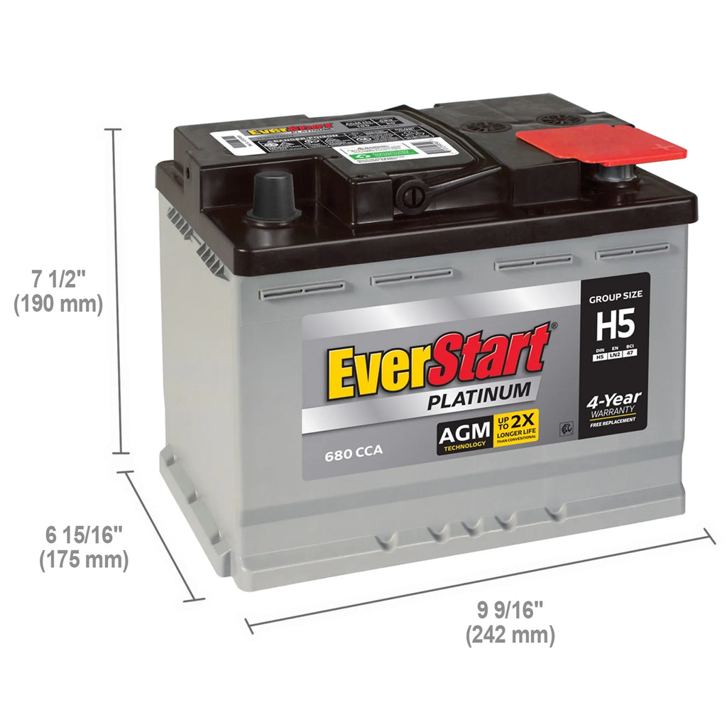 EverStart Platinum AGM Battery, Group Size H5 - 12 Volts 640 CCA 100 RC