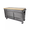 61 in. W x 24 in. D Standard Duty 10-Drawer Mobile Workbench Tool Chest with Sliding Bin Storage Drawer in Silver