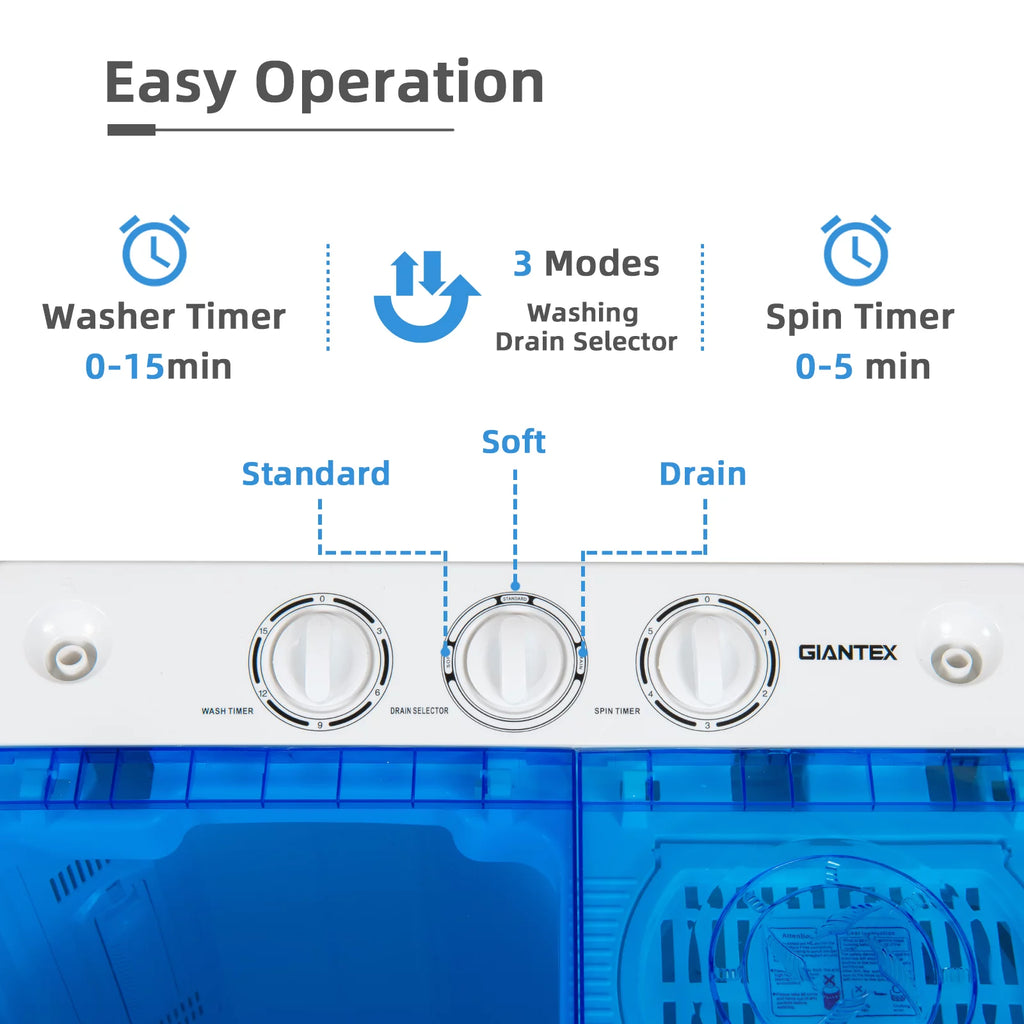 Giantex Portable Twin Tub Mini Washing Machine Washer 13.2lb&Spinner 8.8lb Blue
