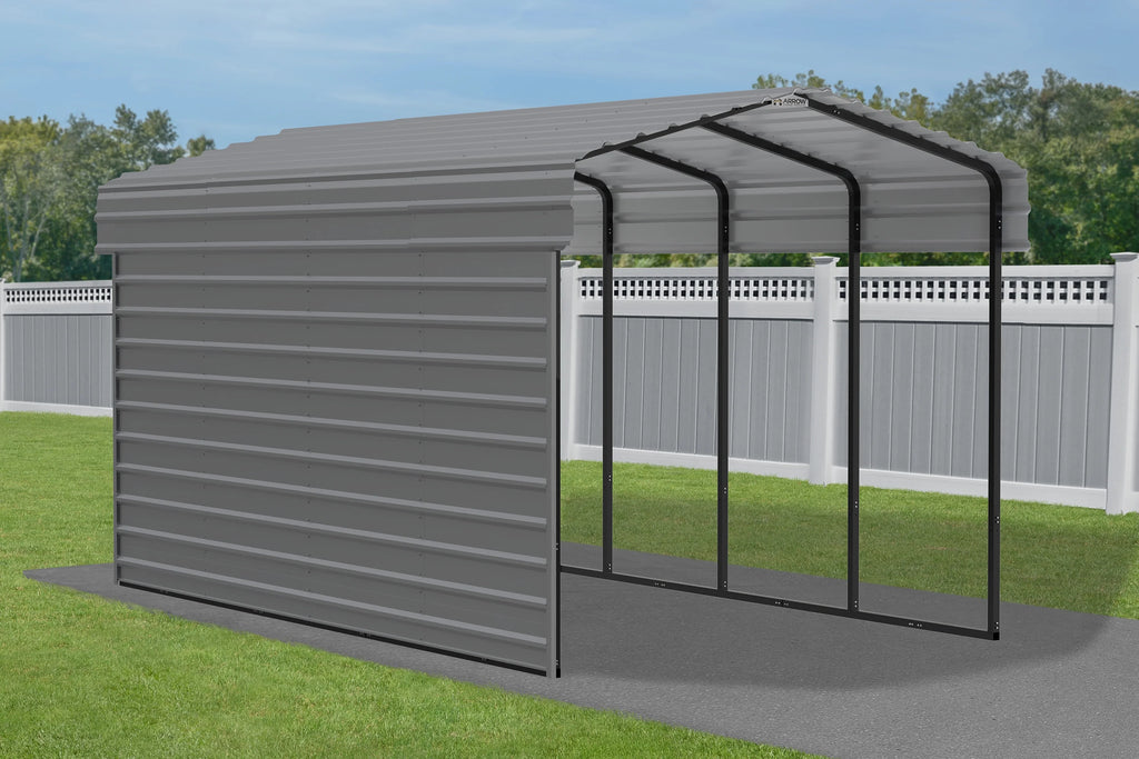 Arrow Carports Galvanized Steel Carport, with 1-Sided Enclosure, Compact Car Metal Carport Kit, 10' x 20' x 9' , Charcoal