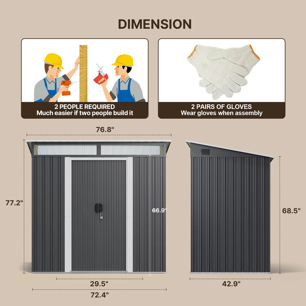 Lofka 6ft x 4ft Metal Garden Shed for Outdoor Storage, Gray