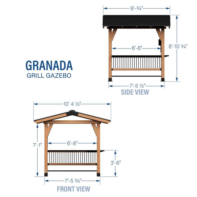 Granada 9 ft. x 10 ft. All Cedar Wood Grill Gazebo w/Outdoor Bar, Hard Top Steel Roof and Powder Coated Bar Countertops