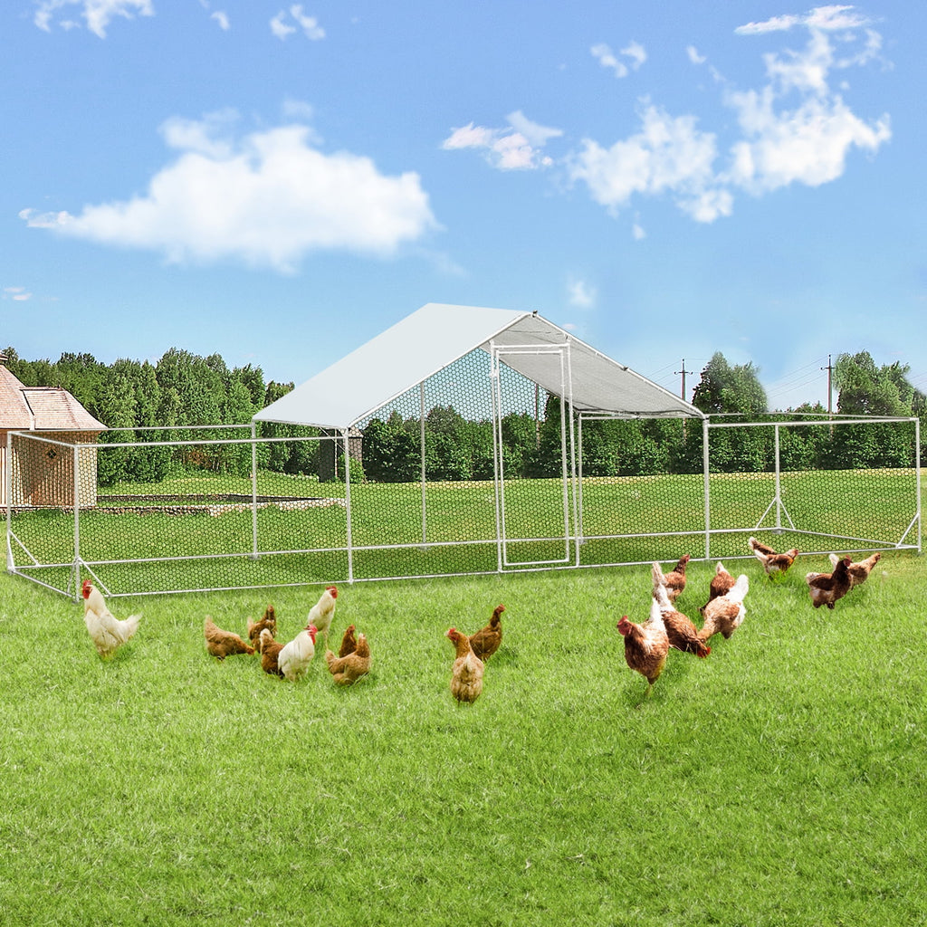 YODOLLA 148 Sq.Ft Chicken Coop Run Large Dome Walk-in Metal Chicken Cage with Chain Link Fence, Suitable for 10 More Chickens and Poultry Like Ducks, Rabbites, Dogs