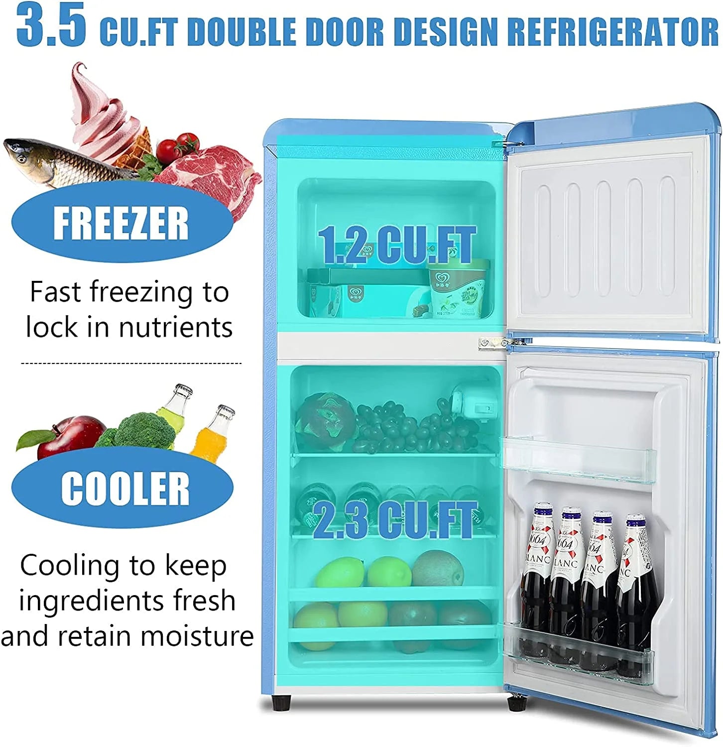 KRIB BLING 3.5 Cu.ft Compact Refrigerator Mini Fridge with Freezer, 2 Door Small Refrigerator for Office, Silver