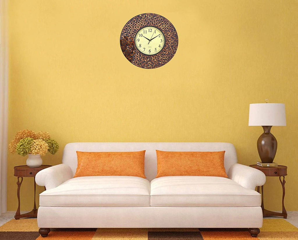 Lulu Decor, 19 Amber Flower Mosaic Wall Clock with Black Cement, Arabic Number Glass Dial 9.5 for Living Room &amp; Office Space