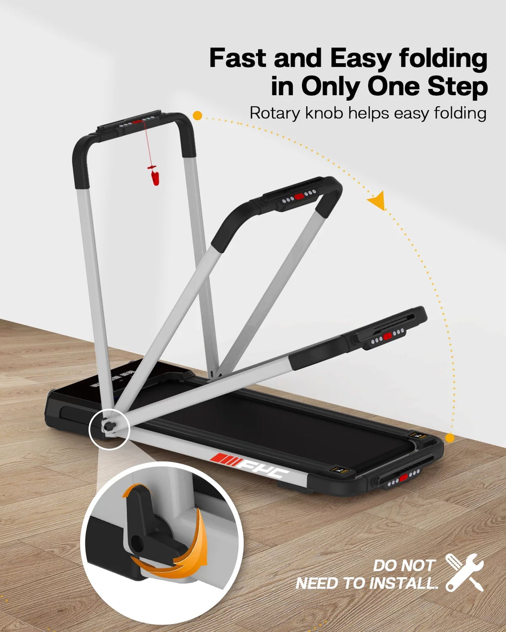 FYC 3.5HP Under Desk Treadmill - 300LBS Weight Capacity, 2-in-1 Foldable Design, Remote Control & LED Display - Compact Electric Walking and Running Machine for Walking, Running, Jogging (White)