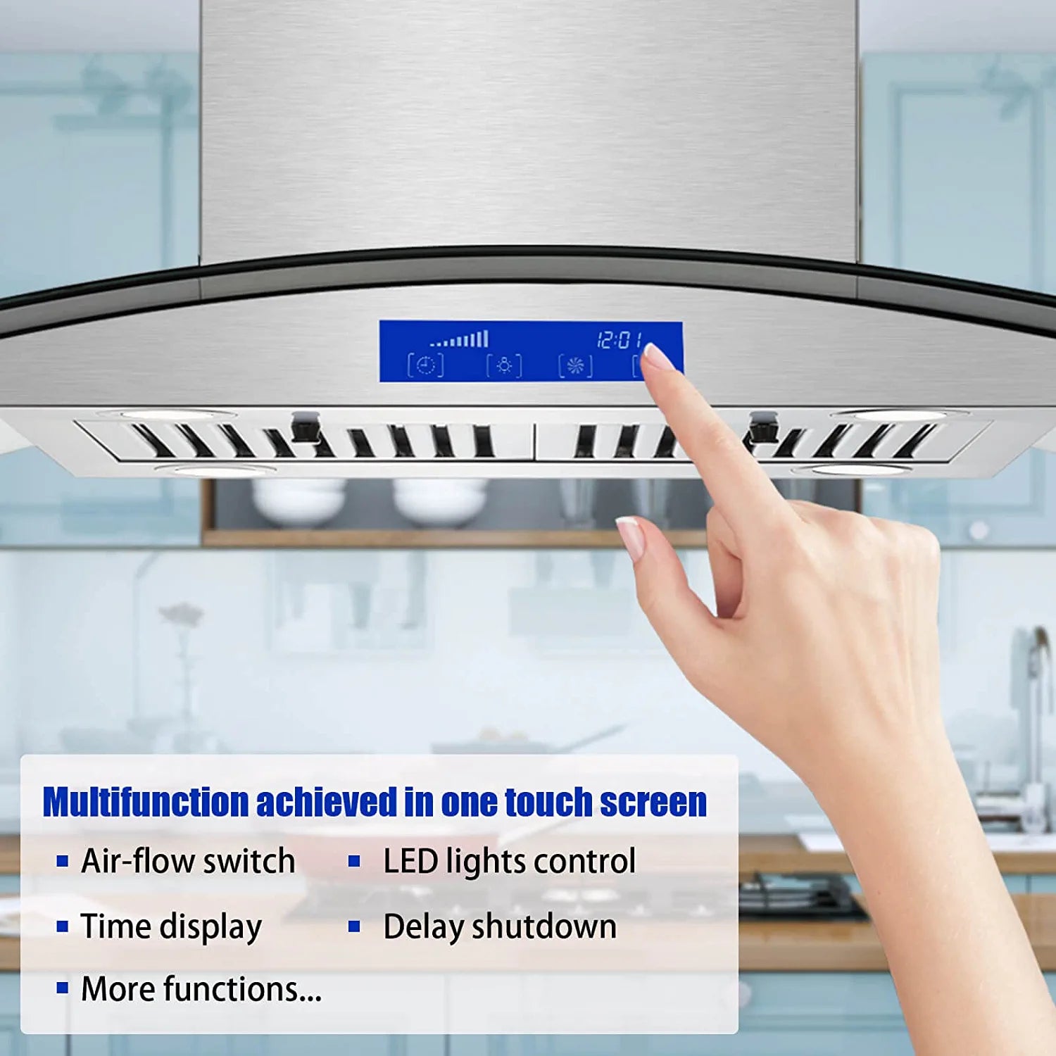 30 inch Island Mount Range Hood 700CFM Stainless Steel Touch Control Kitchen Vent Hood
