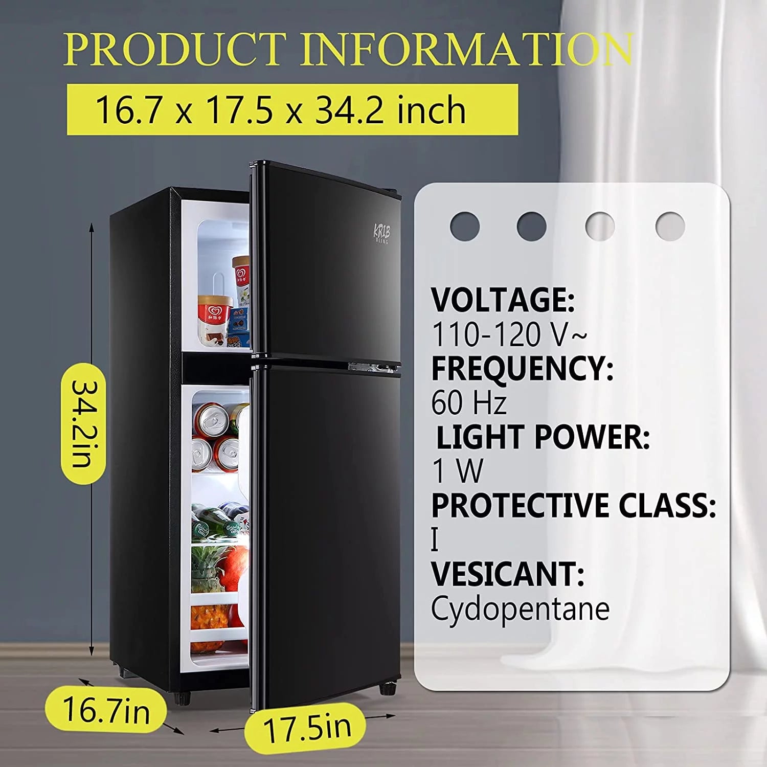 KRIB BLING 3.5 Cu.ft Compact Refrigerator Mini Fridge with Freezer, 2 Door Small Refrigerator for Office, Silver