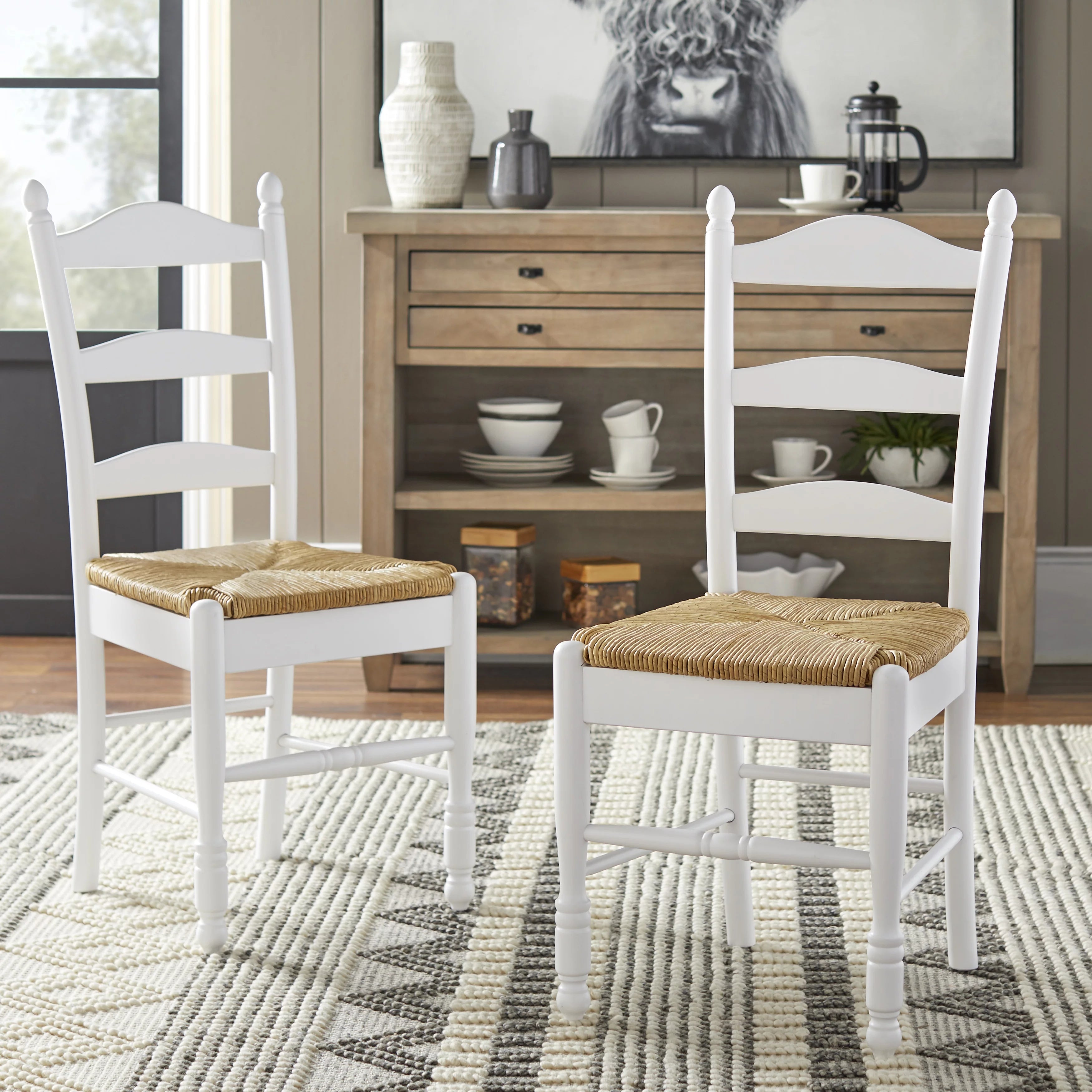 Ladder Back Rush Seat Chairs - Set of 2, Multiple Colors