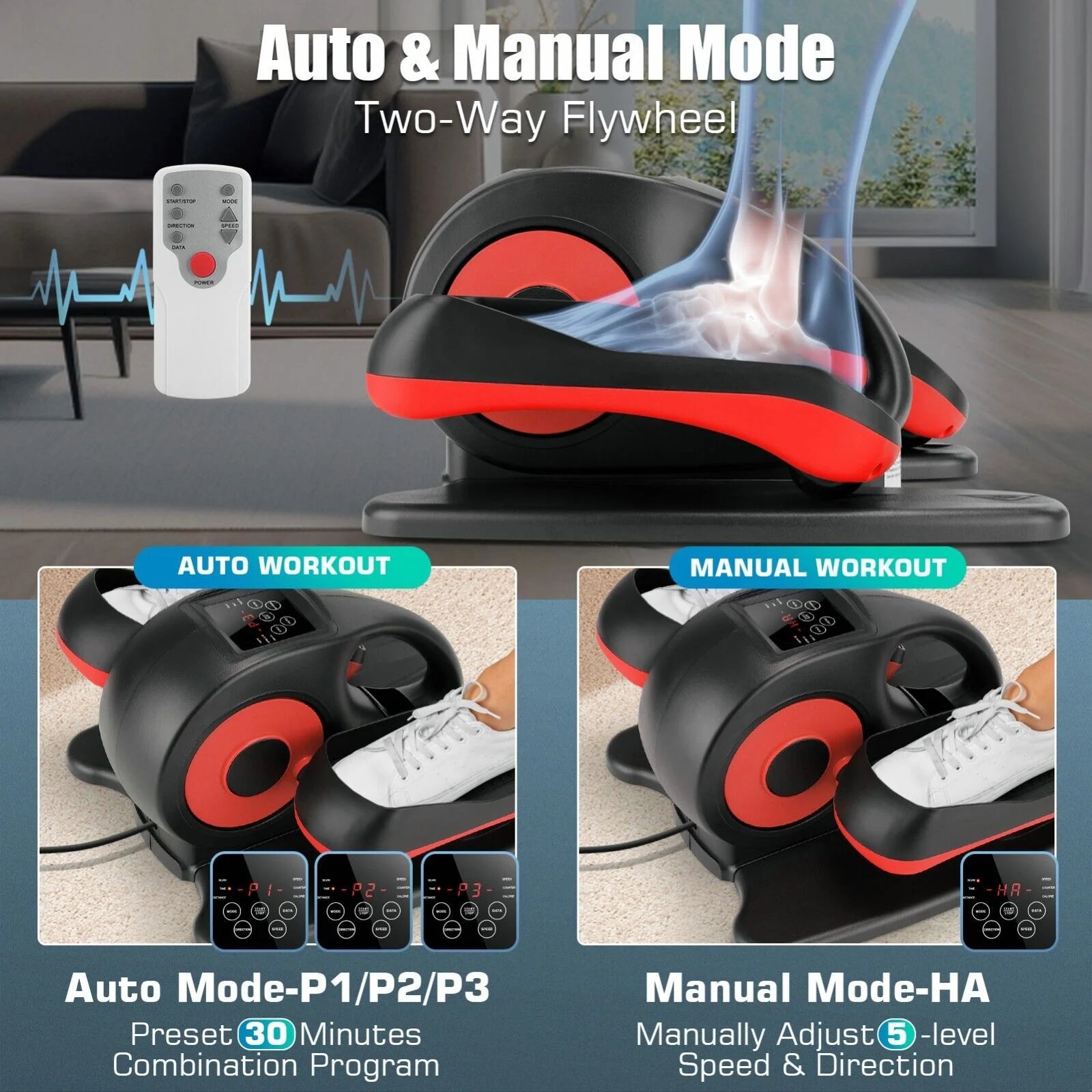Electric Ellipse Leg Exerciser Under Desk Elliptical Seated Foot Pedal Exerciser