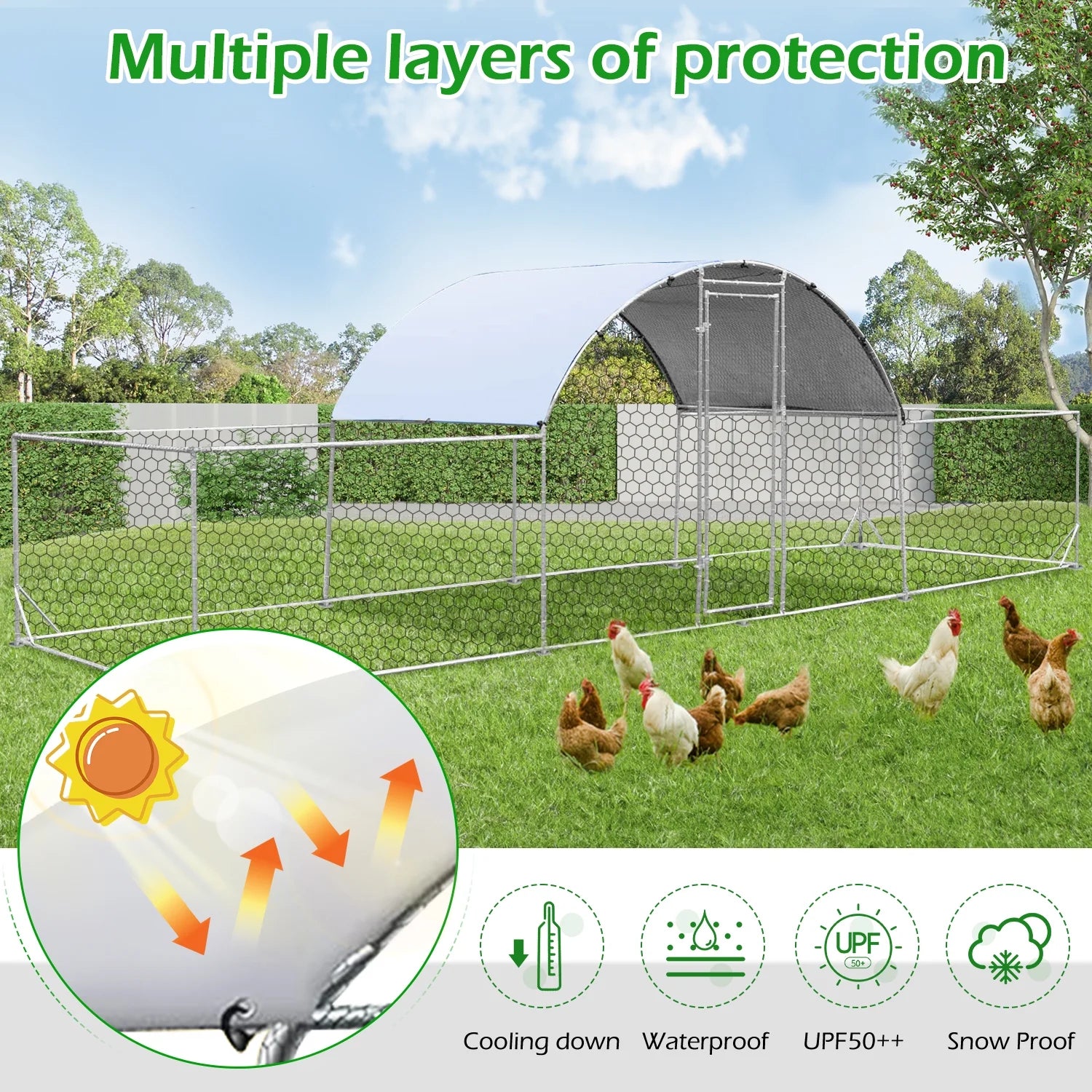 YODOLLA 148 Sq.Ft Chicken Coop Run Large Dome Walk-in Metal Chicken Cage with Chain Link Fence, Suitable for 10 More Chickens and Poultry Like Ducks, Rabbites, Dogs