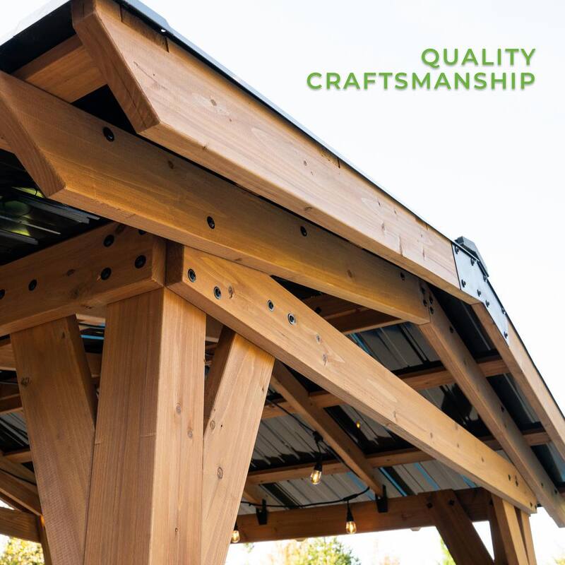 Granada 9 ft. x 10 ft. All Cedar Wood Grill Gazebo w/Outdoor Bar, Hard Top Steel Roof and Powder Coated Bar Countertops