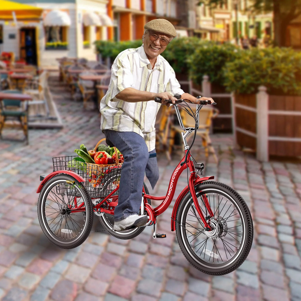 Ficisog 24" Adult Electric Tricycles, 350W 7-Speed Electric Tricycle with Removable Lithium Battery, Unisex 36V 14.5AH