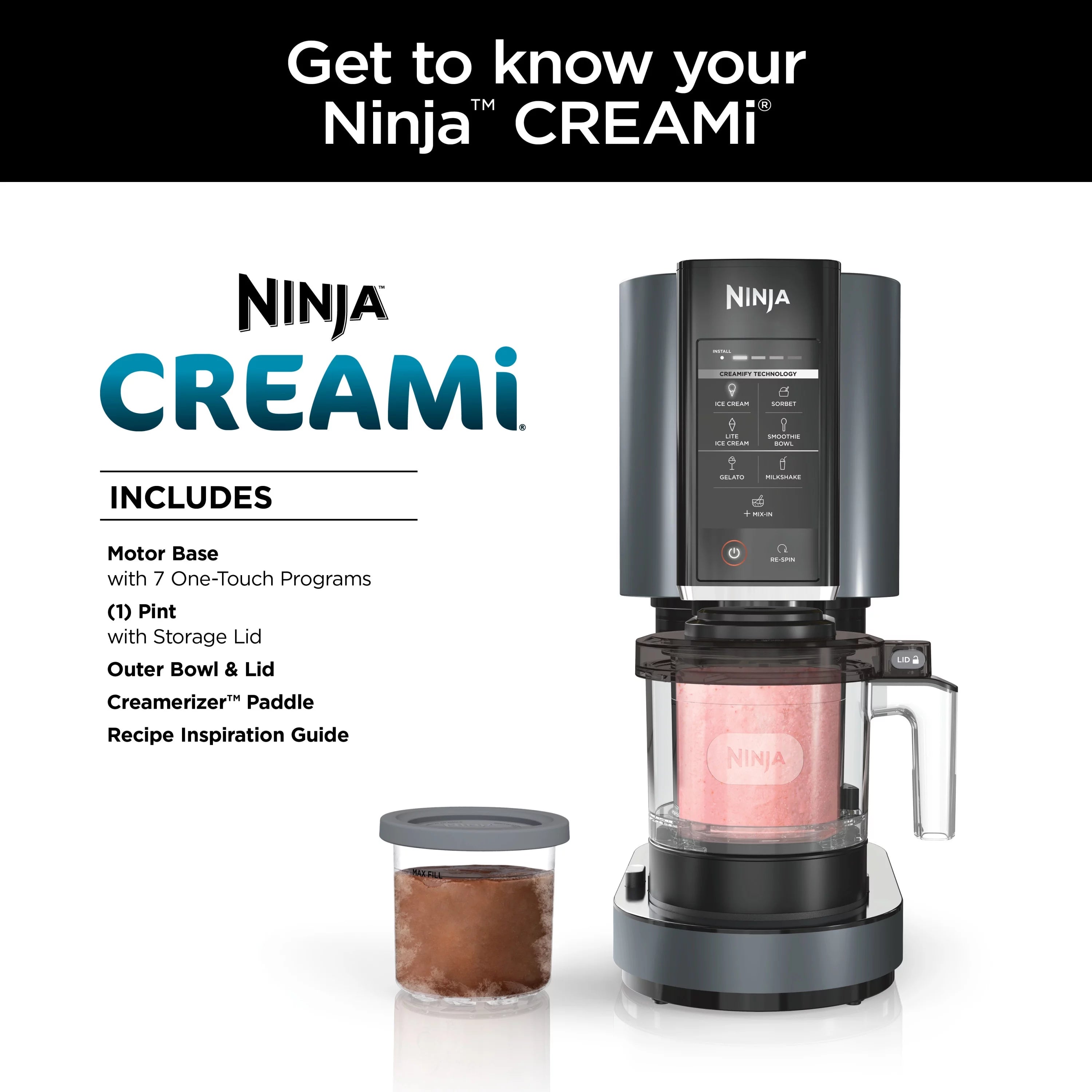 Ninja CREAMi Ice Cream Maker, for Gelato, Mix Ins, Milkshakes, Sorbet, Smoothie Bowls &amp; More, 7 One-Touch Programs, Silver, NC290WMBF