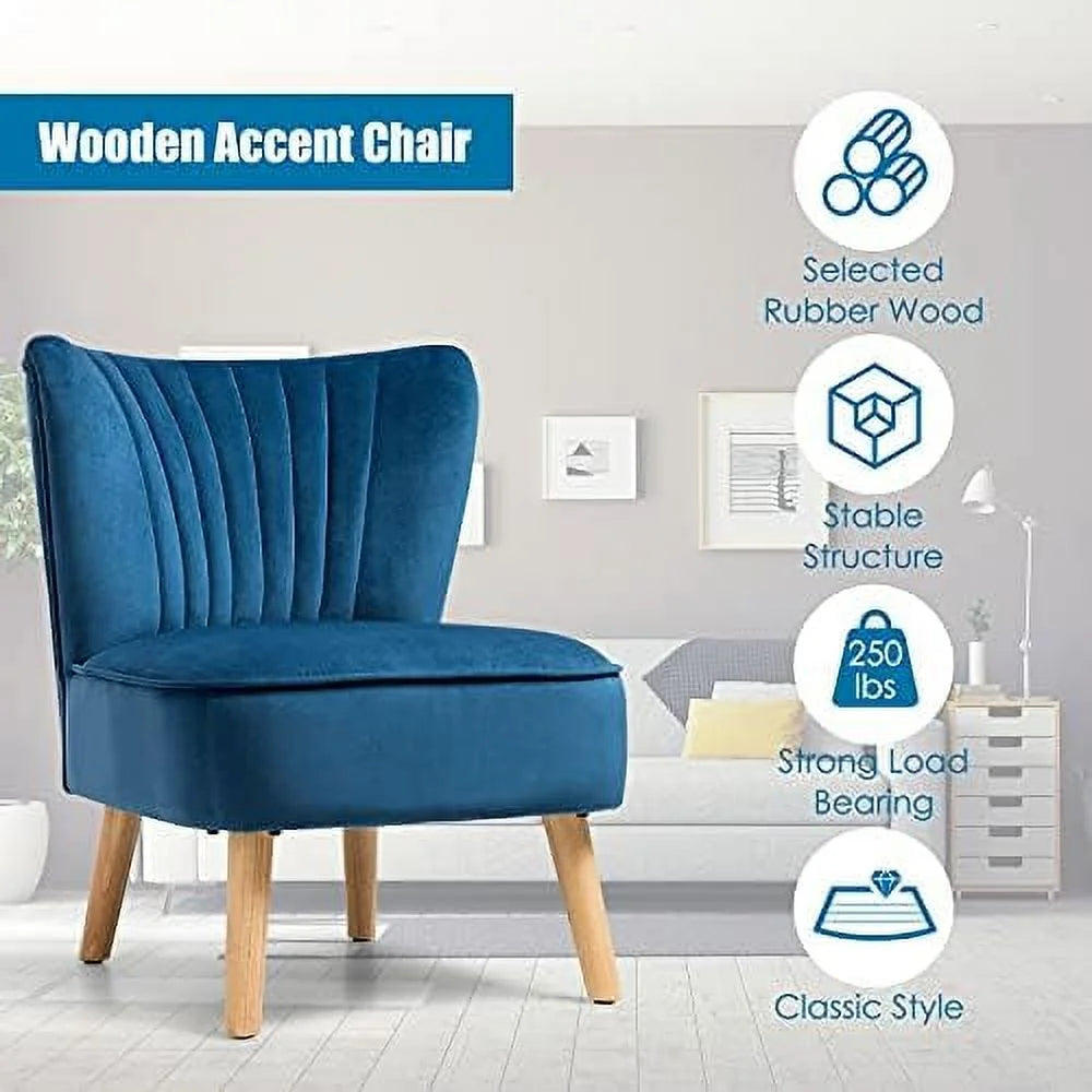 FDIGLUL Armless Accent Chair  Velvet Modern Chair with Rubber Wood Legs and Thick Sponge Seat  Upholstered Leisure Wingback Sofa Chair for Living Room for Bedroom Living Room (2  Turquois