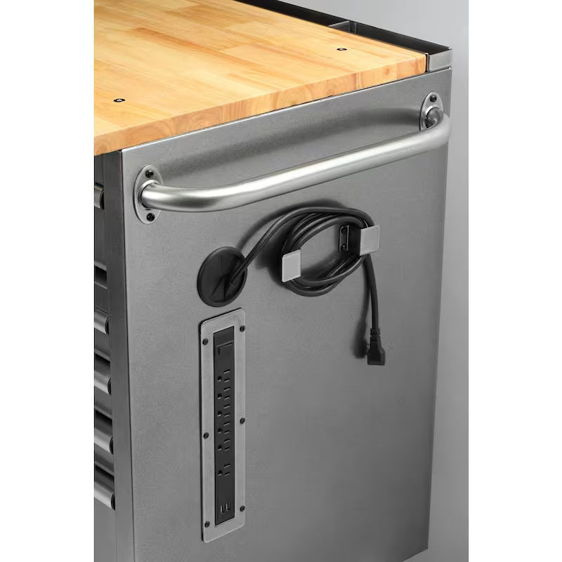 61 in. W x 24 in. D Standard Duty 10-Drawer Mobile Workbench Tool Chest with Sliding Bin Storage Drawer in Silver