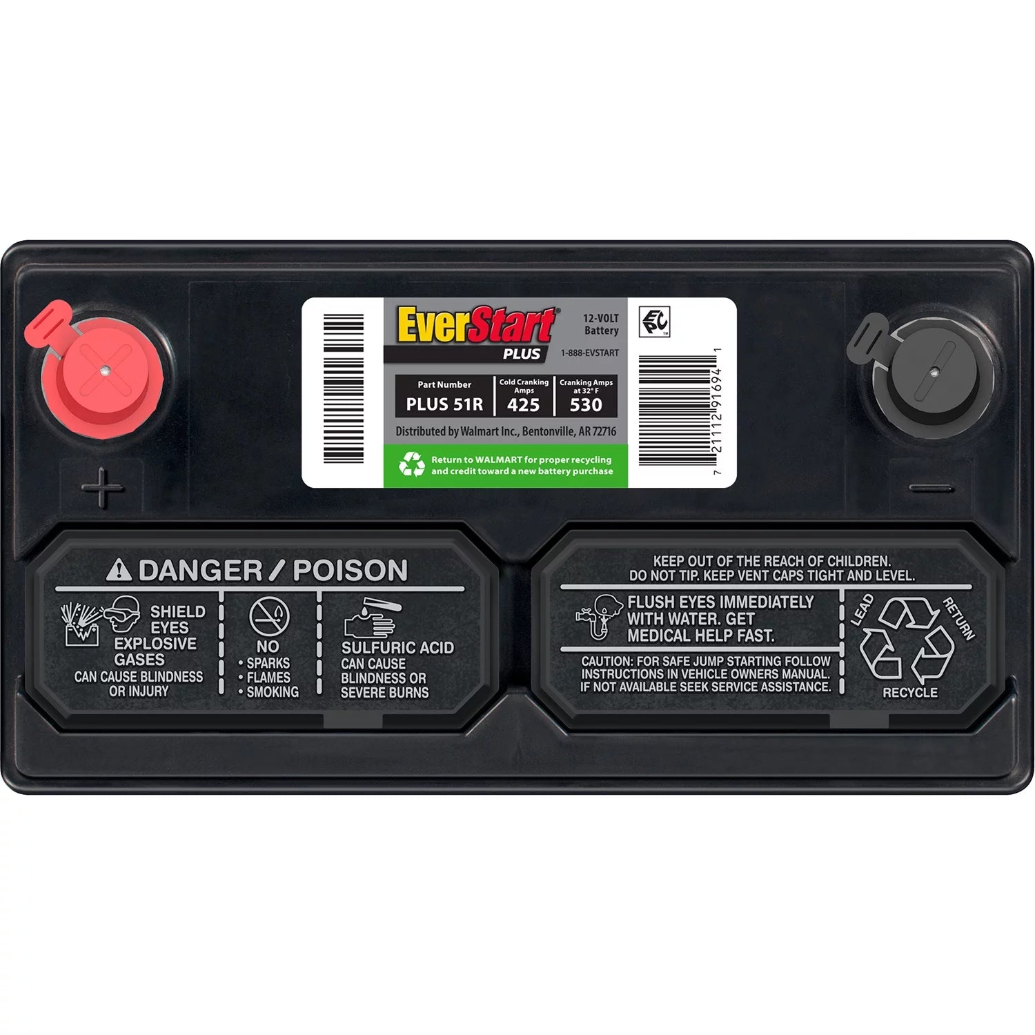 EverStart Plus Lead Acid Automotive Battery, Group Size 51R 12 Volt, 425 CCA