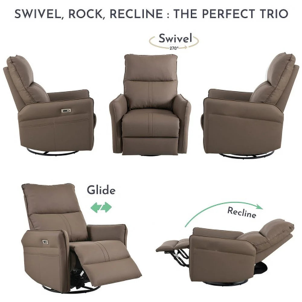 270° Power Swivel Rocker Recliner Chair, Electric Glider Reclining Sofa with USB Ports, Power Swivel Glider, Rocking Chair Nursery Recliners for Living Room Bedroom