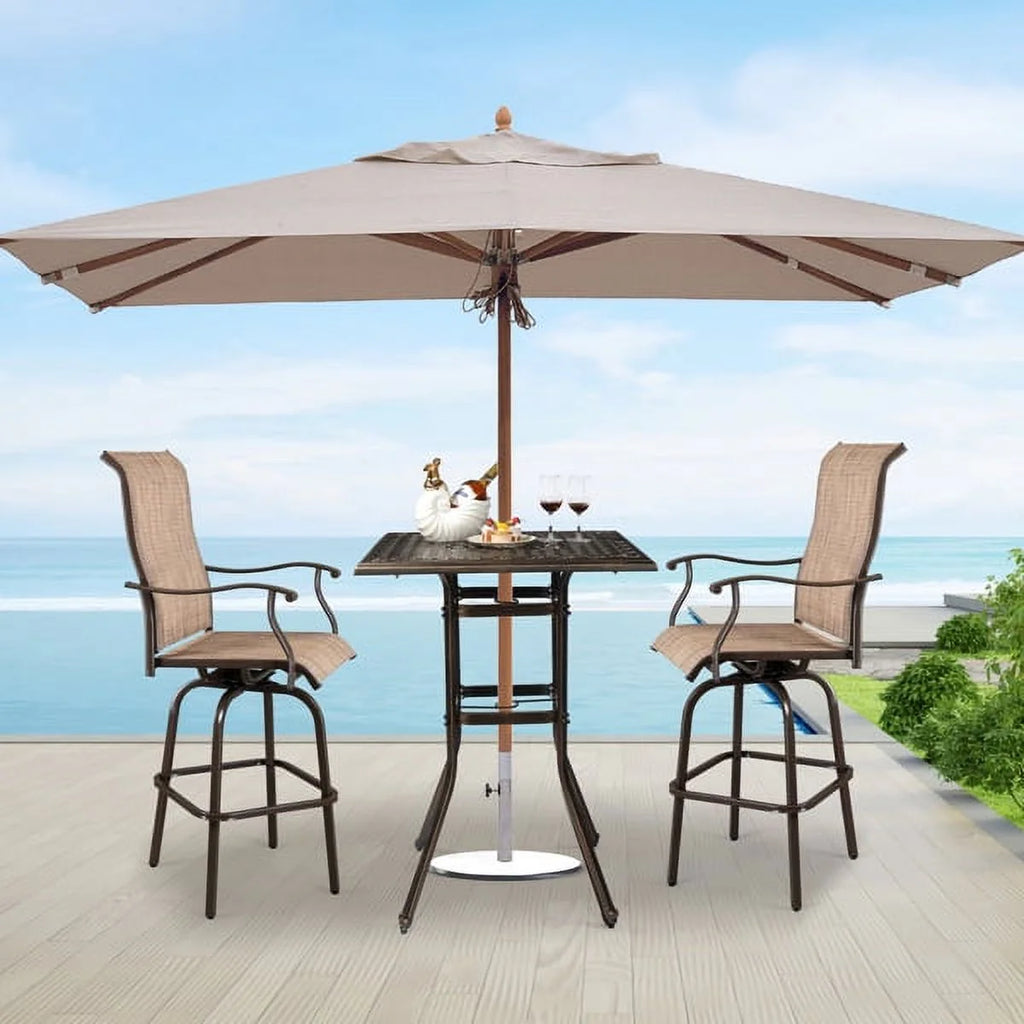Outdoor Patio Bar Height Table, Square Cast Aluminium Bistro Table with Umbrella Hole, Tall Table for Porch Balcony Backyard Garden, Antique Bronze