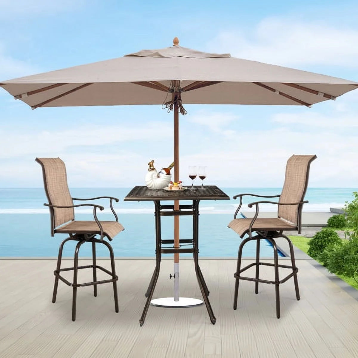 Outdoor Patio Bar Height Table, Square Cast Aluminium Bistro Table with Umbrella Hole, Tall Table for Porch Balcony Backyard Garden, Antique Bronze