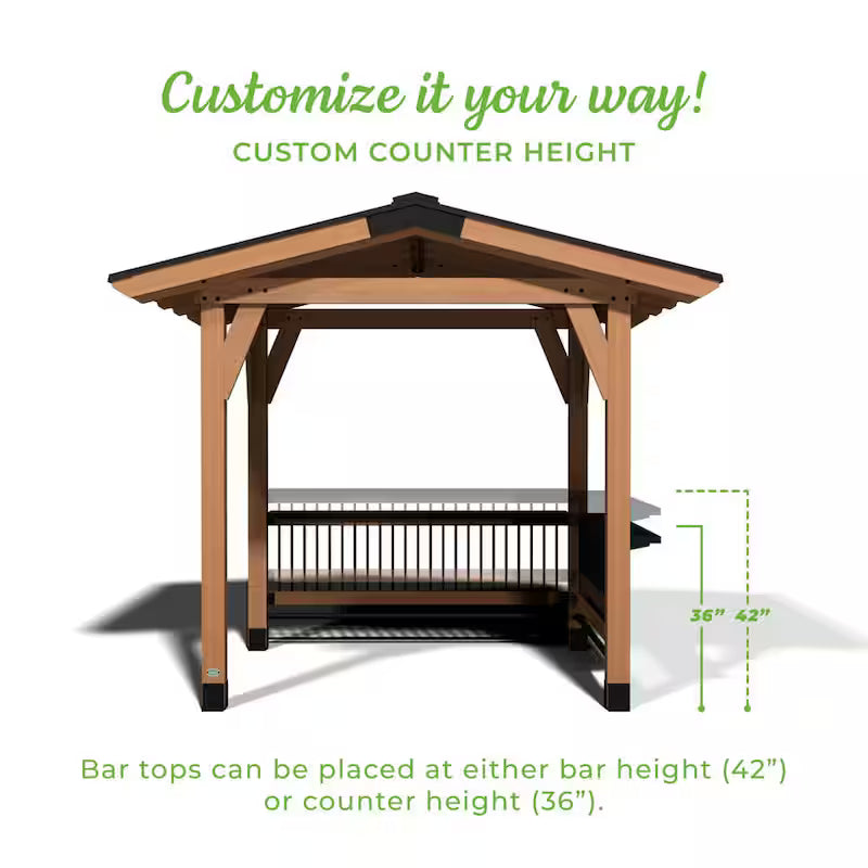 Granada 9 ft. x 10 ft. All Cedar Wood Grill Gazebo w/Outdoor Bar, Hard Top Steel Roof and Powder Coated Bar Countertops