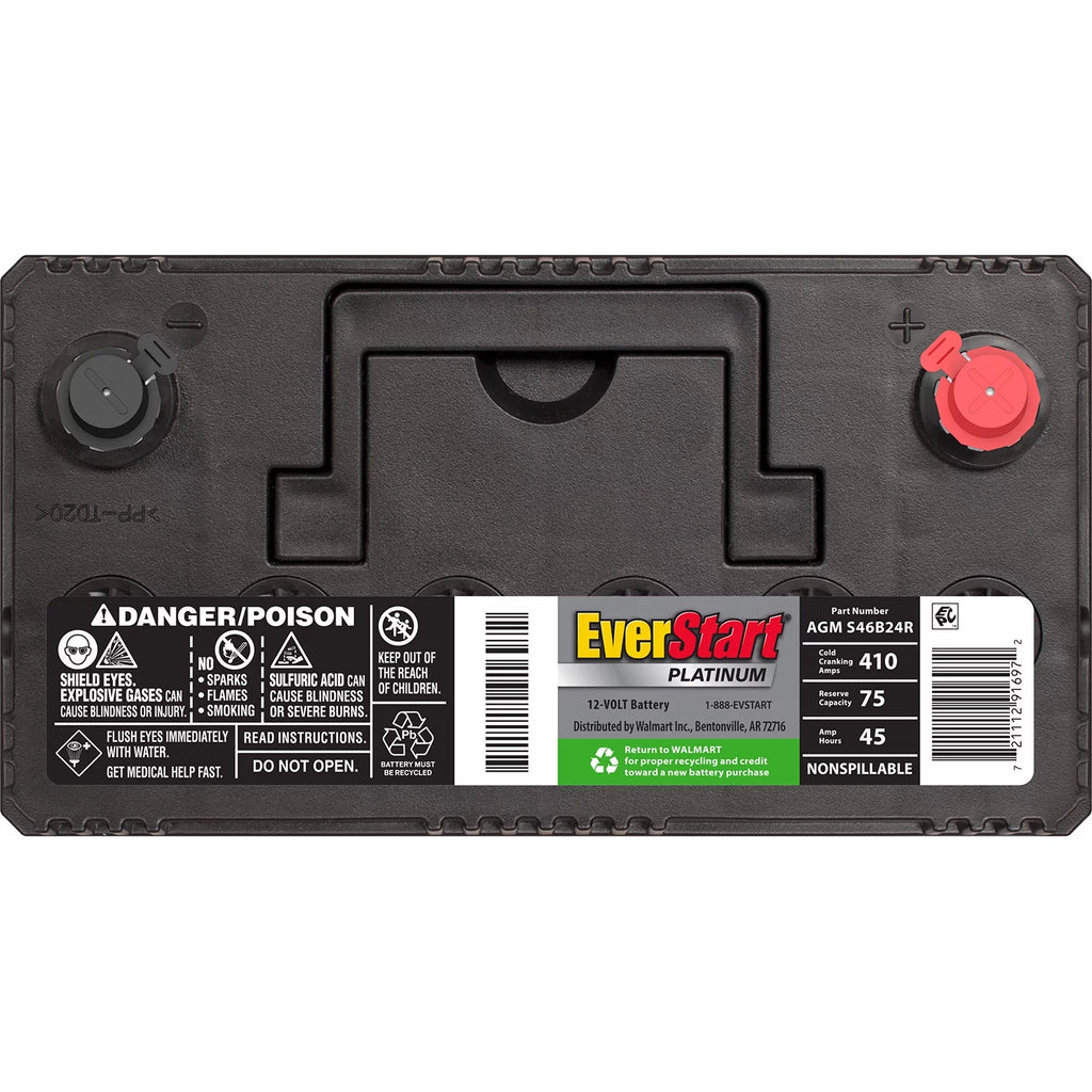 EverStart Platinum AGM Automotive Battery, Group Size S46B24R 12 Volt, 410 CCA