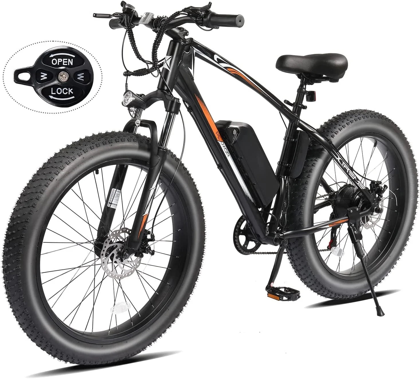 PEXMOR Electric Bike for Adult, 26" Fat Tire Adult Ebike Electric Bicycle 500W 48V 13AH Removable Battery, 20MPH Electric Mountain Bike Snow Beach E-Bike Suspension Fork Shimano 7 Speed