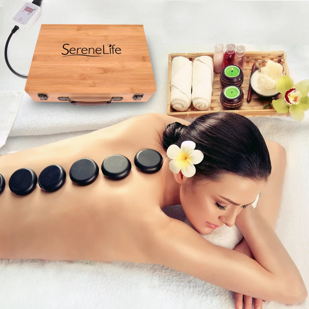 SereneLife PSLMSGST65 Hot Stone Massage Therapy System Kit with Travel Case