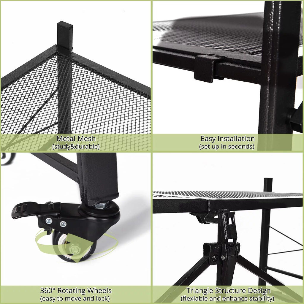 Grezone Two Set 5 Tier Foldable Shelves Metal Storage Shelves with Wheels - No Assembly Adult Group