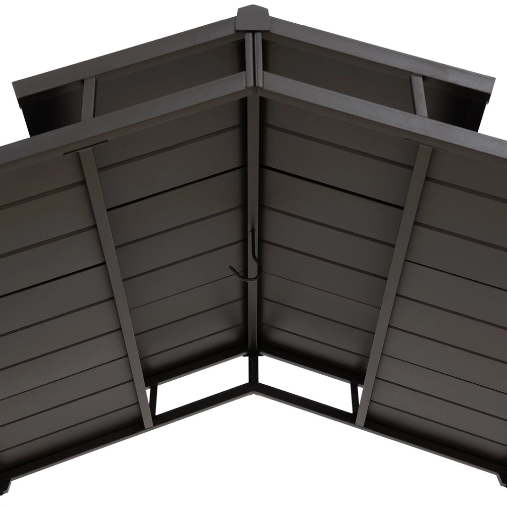 Sunjoy Hanscom 5 ft. x 8 ft. Brown Steel Frame Double Tiered Hardtop Grill Gazebo with Ceiling Hook and Shelves