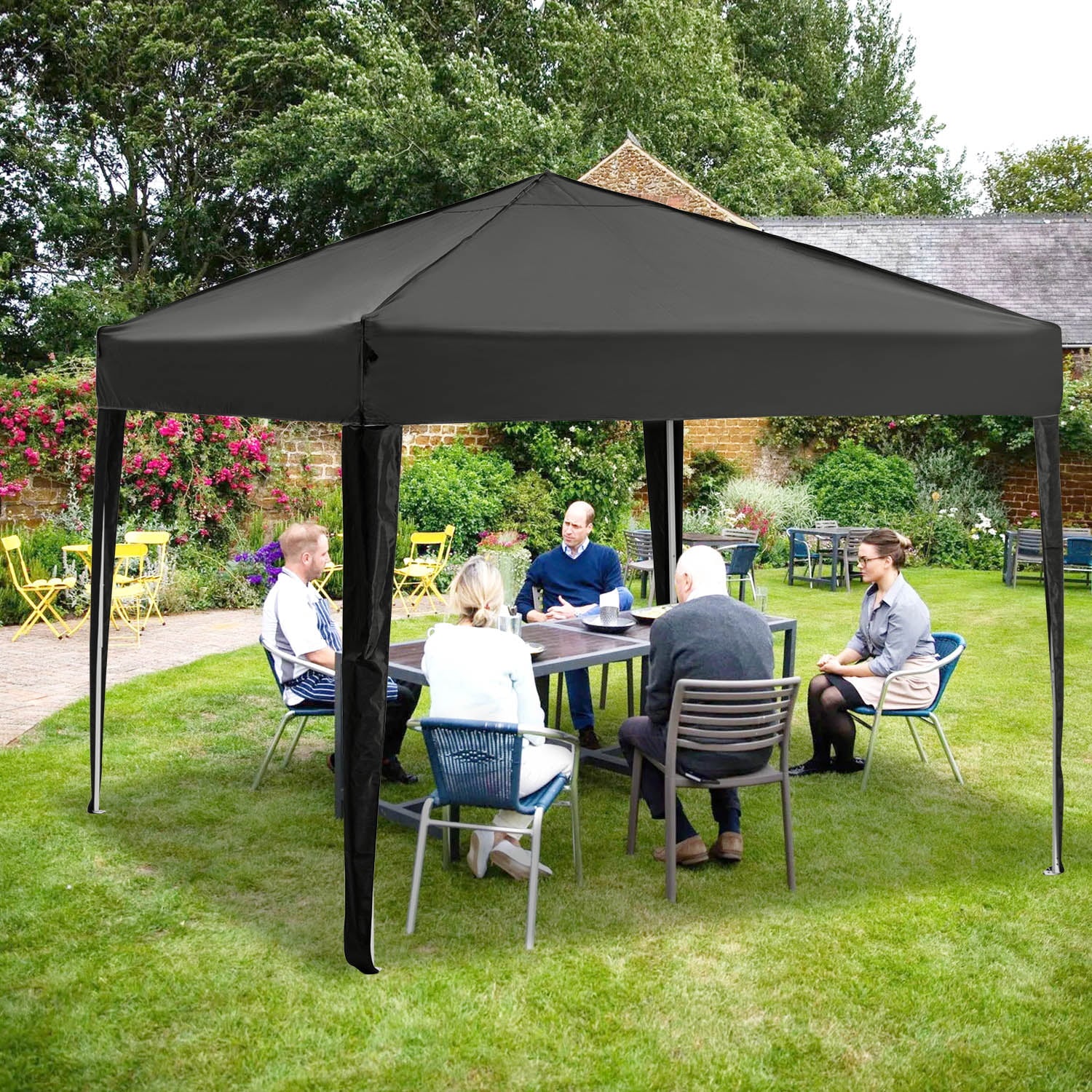 Suteck 10x10 FT Pop Up Canopy Tent with Sidewalls,Outdoor Waterproof Canopy Tents for Backyard Parties,Outside Instant Commercial Enclosed Gazebo Tent with 4 Weight Bags,Black