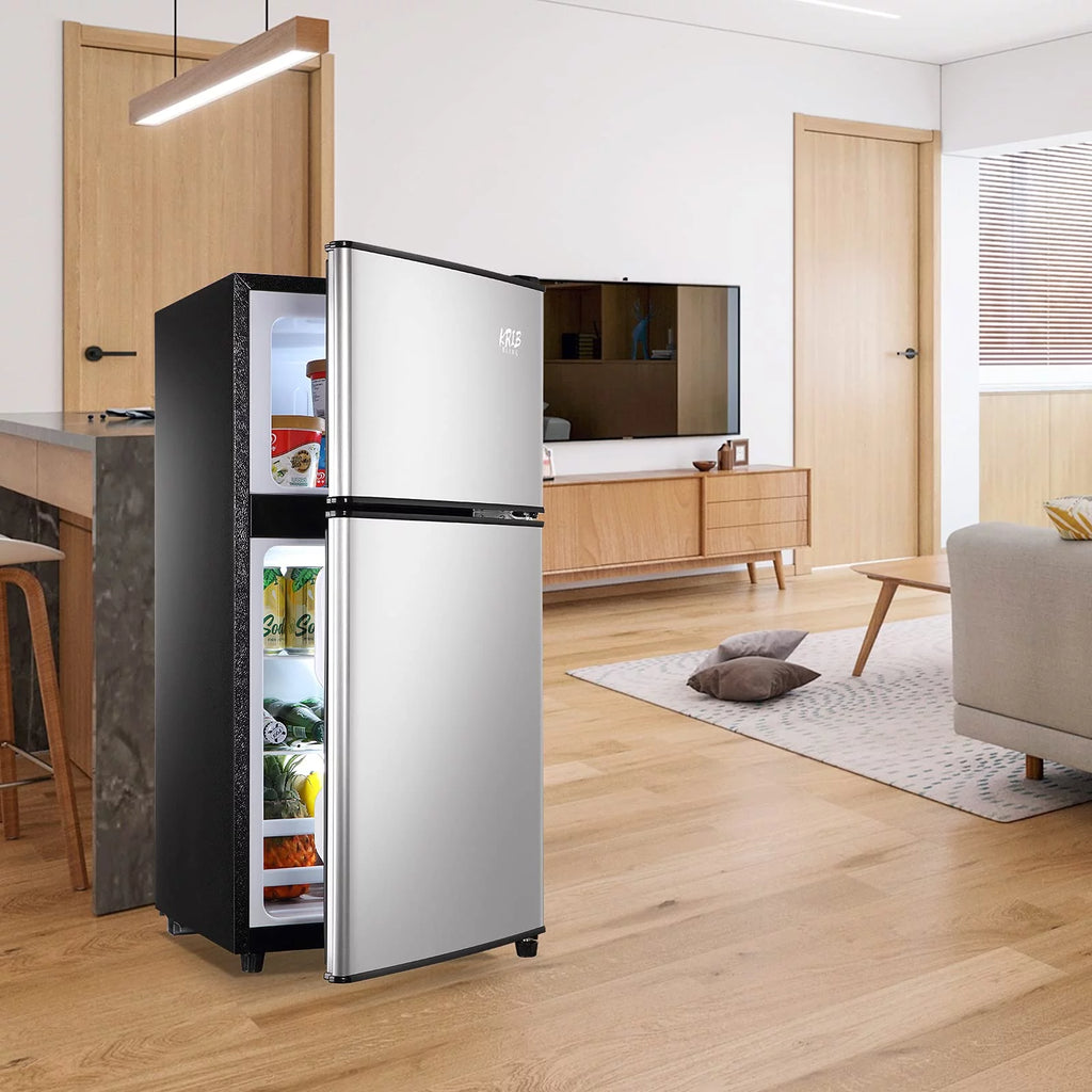 KRIB BLING 3.5 Cu.ft Compact Refrigerator Mini Fridge with Freezer, 2 Door Small Refrigerator for Office, Silver