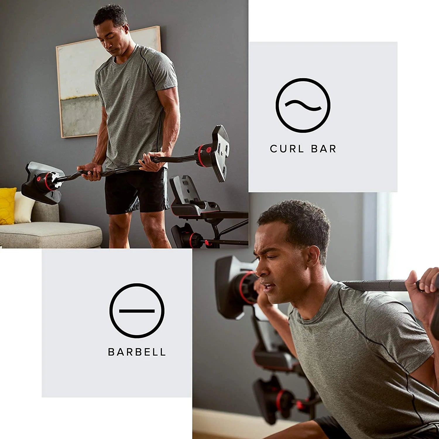 Bowflex SelectTech 2080 Barbell with Curl Bar, 20 to 80 lbs