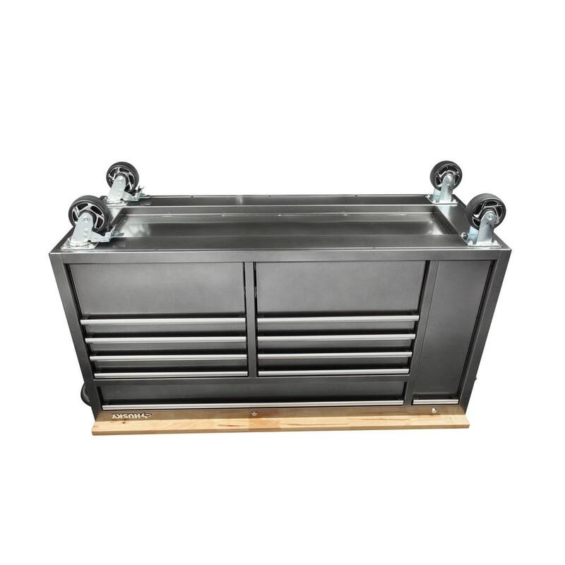 61 in. W x 24 in. D Standard Duty 10-Drawer Mobile Workbench Tool Chest with Sliding Bin Storage Drawer in Silver
