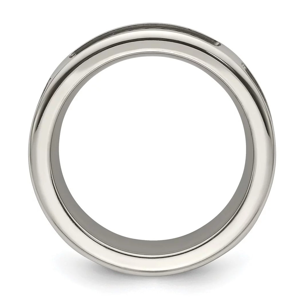 Edward Mirell Stainless Steel Engravable and Black Titanium Cable Edge Polished Concave 10mm Band Size 8 Jewelry for Wom