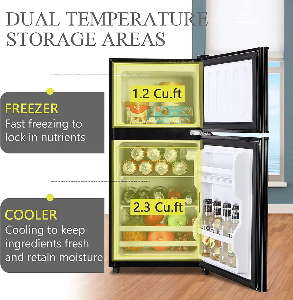 KRIB BLING 3.5 Cu.ft Compact Refrigerator Mini Fridge with Freezer, 2 Door Small Refrigerator for Office, Silver