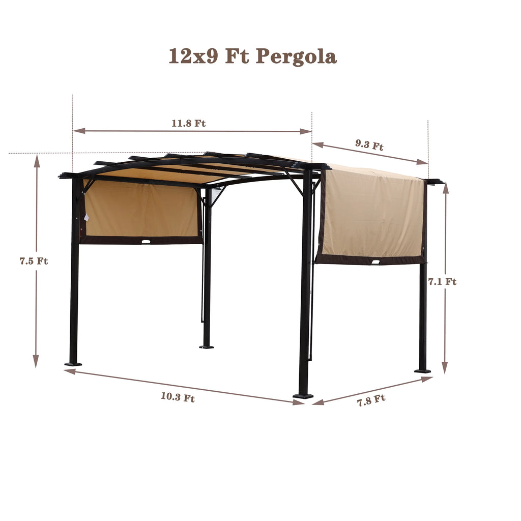 12 x 9 Ft Outdoor Pergola Patio Gazebo,Retractable Shade Canopy,Steel Frame Grape Gazebo,Sunshelter Pergola for Gardens,Terraces,Backyard same as W419S00041