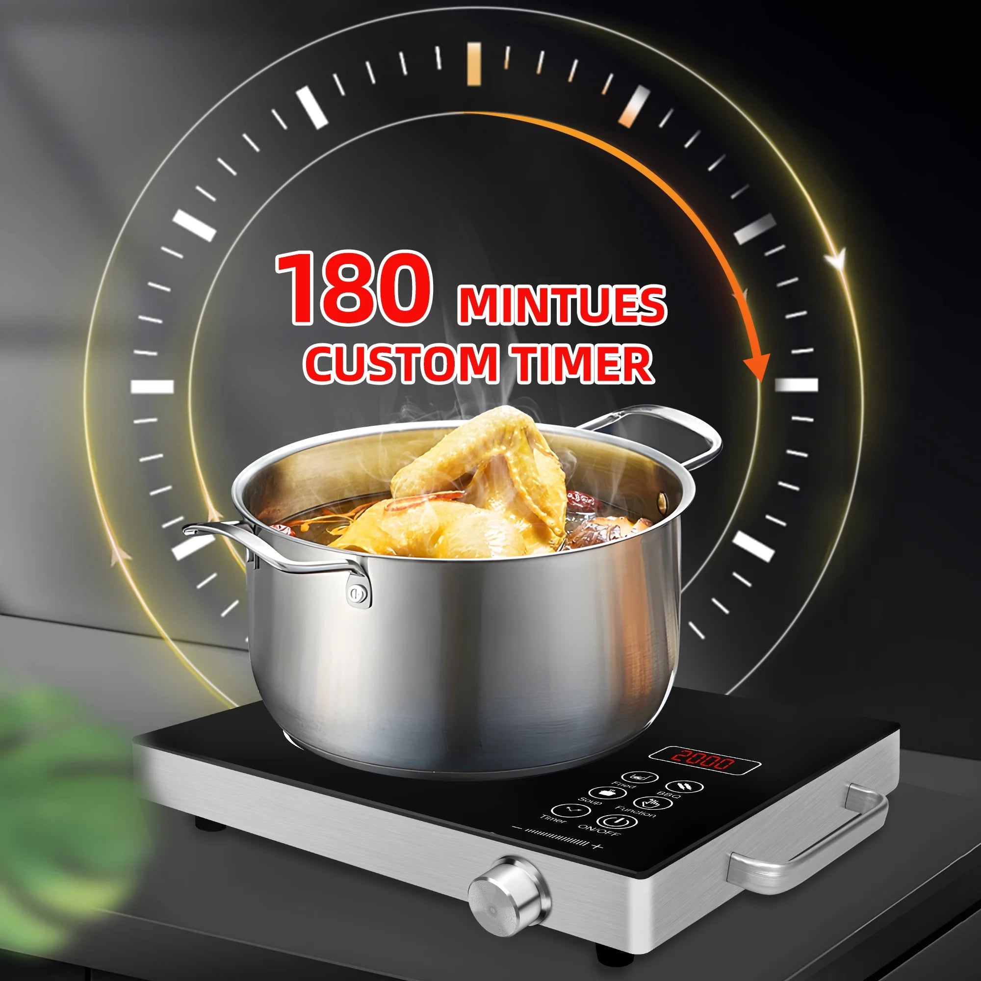 Electric Infrared Induction Cooktop Stove,Power range from 100W to 3500W,Compatible with All Cookware,Heat-Up In 5S with Cooking Timer,LED Screen,One-piece Panel for Easy Cleaning