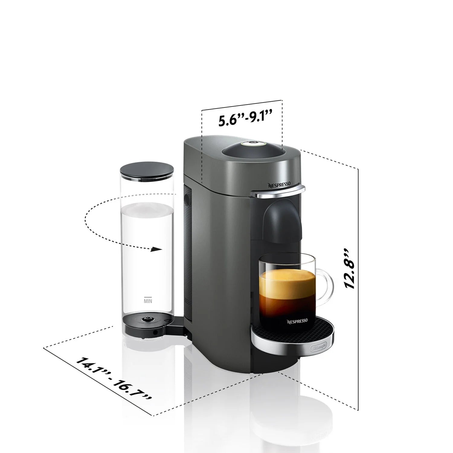 Nespresso Vertuo Plus Deluxe Coffee & Espresso Machine by De'Longhi with Aerocinno, Titan