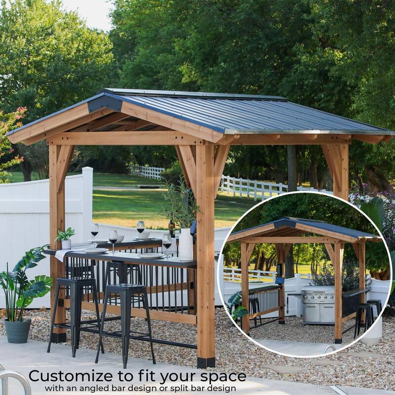 Granada 9 ft. x 10 ft. All Cedar Wood Grill Gazebo w/Outdoor Bar, Hard Top Steel Roof and Powder Coated Bar Countertops
