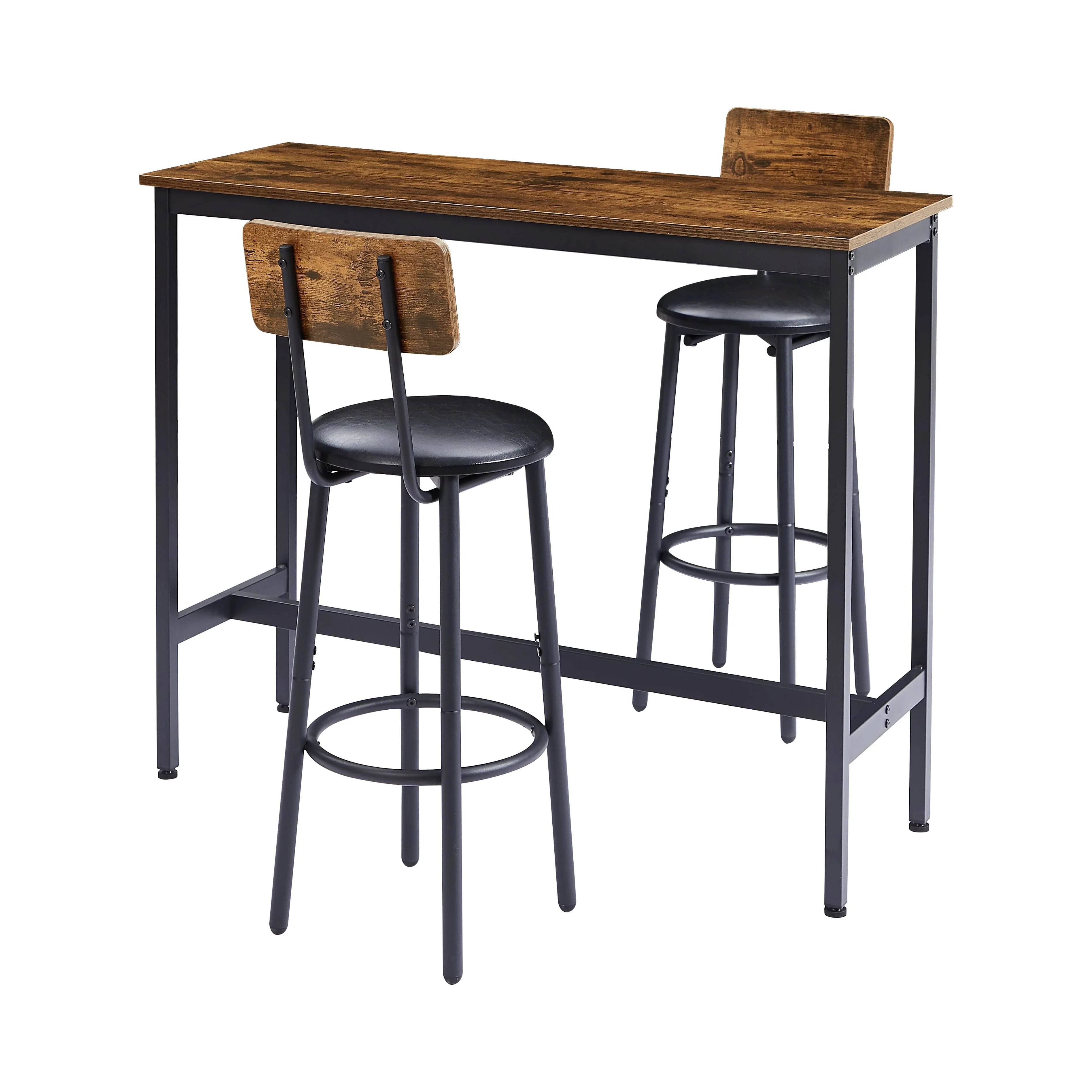 5 Piece Bar Table Set, Modern Counter Height Dining Set, Home Dining Table and Chairs Set for 4, Kitchen Breakfast Table Set with 4 Cushioned Stools, Bistro Pub Table Set, Rustic Brown