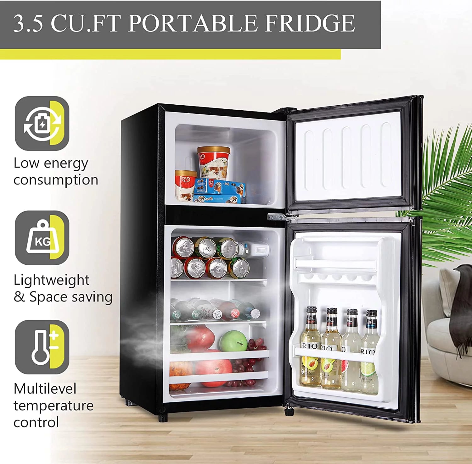 KRIB BLING 3.5 Cu.ft Compact Refrigerator Mini Fridge with Freezer, 2 Door Small Refrigerator for Office, Silver
