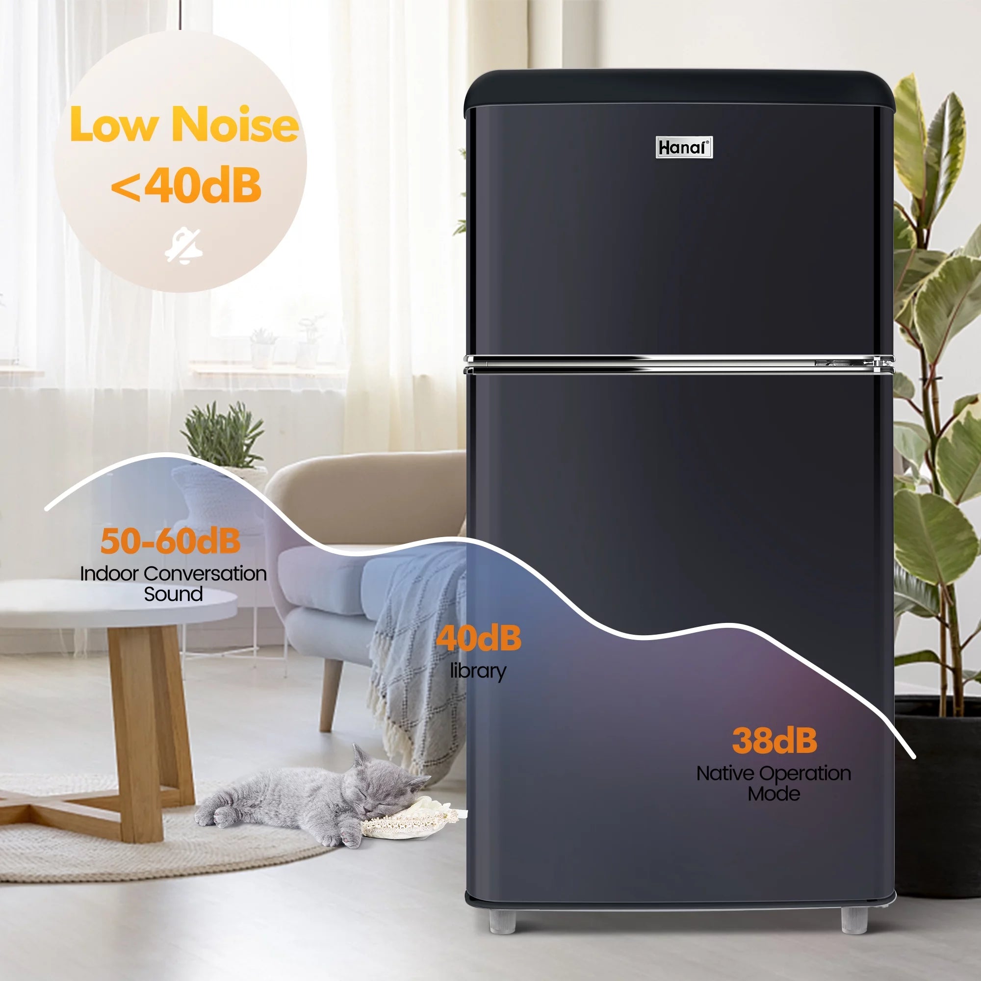 WANAI 3.5 Cu ft Two Door Mini Refrigerator with Freezer,Black