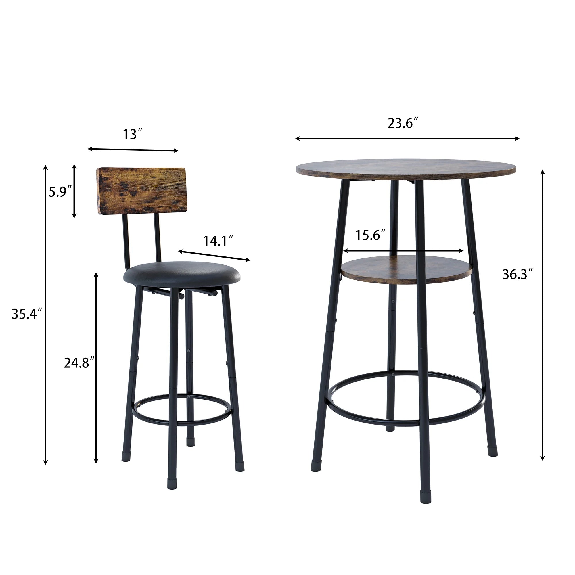 5 Piece Bar Table Set, Modern Counter Height Dining Set, Home Dining Table and Chairs Set for 4, Kitchen Breakfast Table Set with 4 Cushioned Stools, Bistro Pub Table Set, Rustic Brown