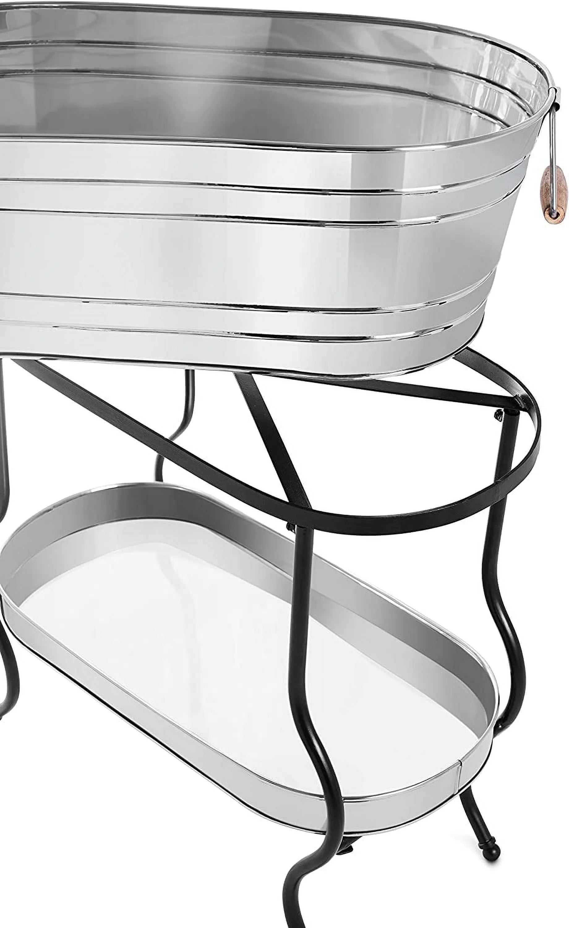Steel Galvanized Beverage Tub with Stand and Drip Pan Tray - Oval shape (Large Size) by MG Decor - Madhu Collection