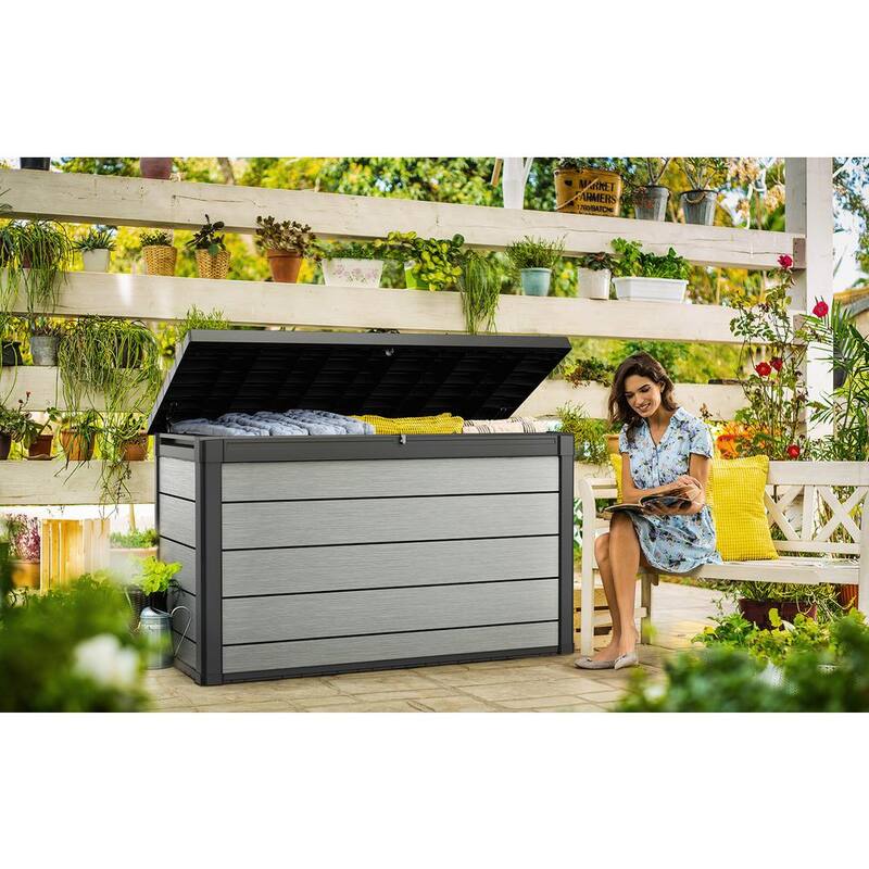 Denali 200 Gal. Large Durable Resin Plastic Deck Box Outdoor Storage For Patio Lawn and Garden, Grey